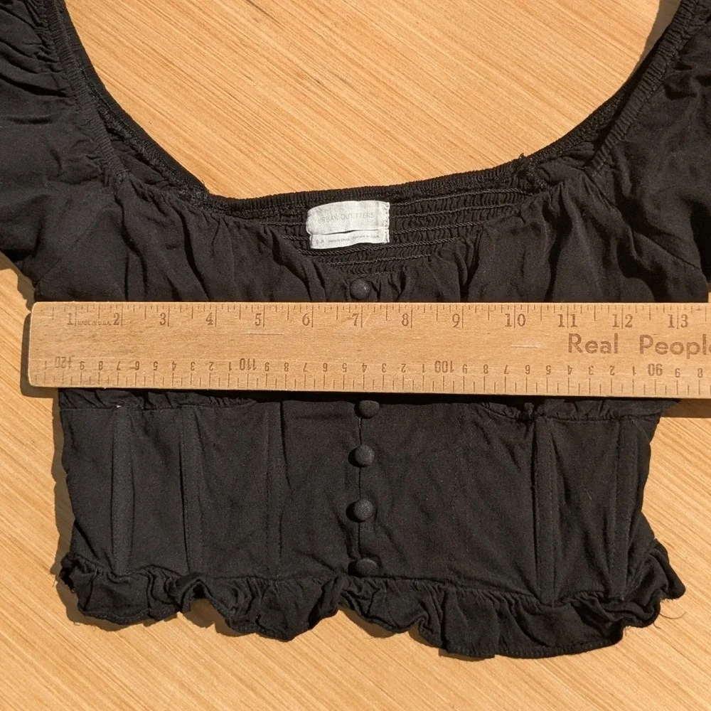 Urban Outfitters Blouse Black Puff Sleeve Smocked Cropped Whimsygoth Women Small - Picture 6 of 6